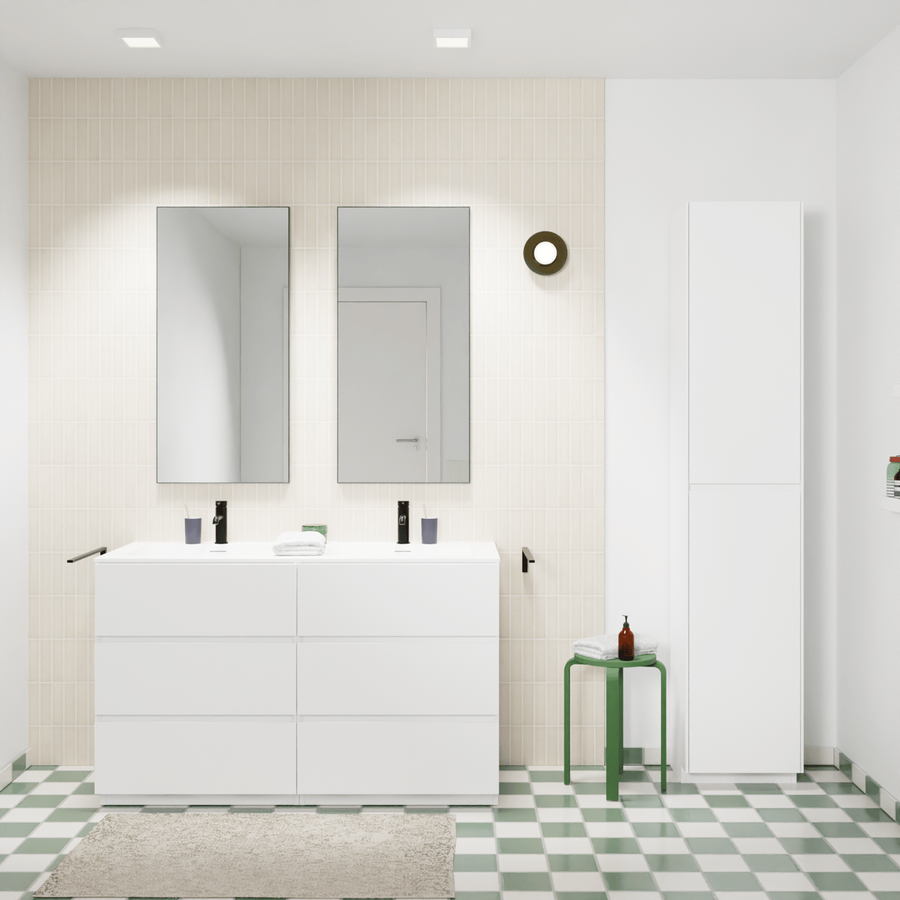 Storke Edge meuble salle de bains à poser 130 x 52 cm blanc mat avec Mata double vasque en solid surface blanc mat