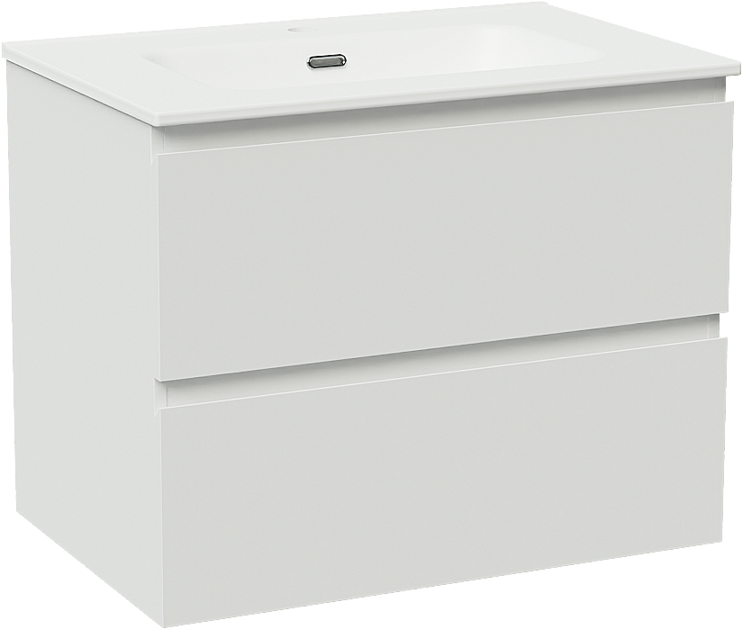 Linie Lado hängendes Möbelstück Set: 70 x 46 cm, Weiß matt, mit Baro Einzelwaschtisch, Porzellan Weiß matt