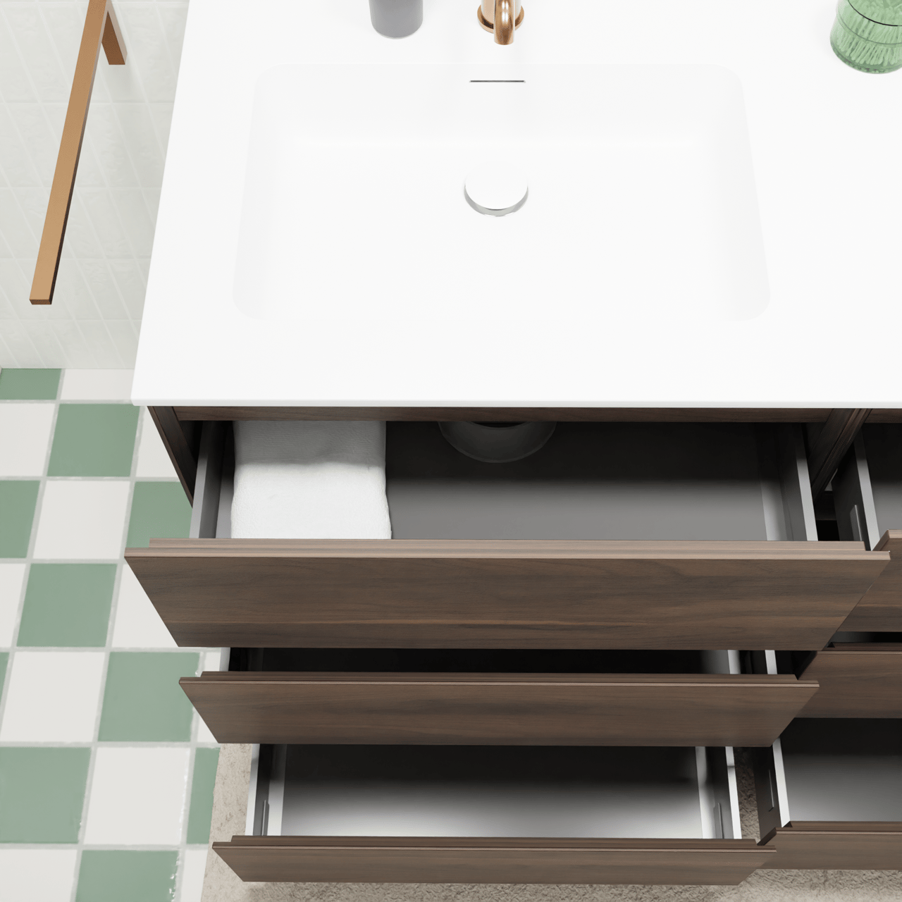 Storke Edge meuble salle de bains à poser 85 x 52 cm noyer avec Mata plan simple en solid surface blanc mat