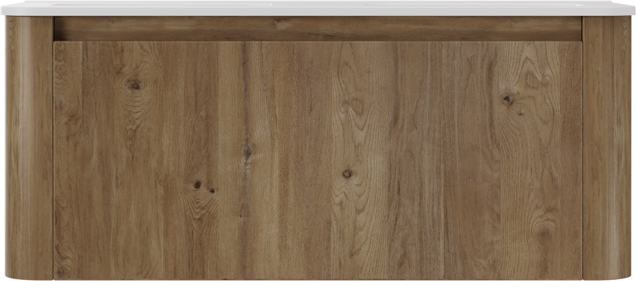 Storke Soft meuble salle de bains suspendu 120 x 46 cm chêne brut avec Kera Soft double vasque en porcelaine blanc mat