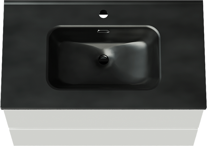 Linie Lado hängendes Möbelstück Set: 80 x 46 cm, Weiß glänzend, mit Baro Einzelwaschtisch, Porzellan Schwarz matt