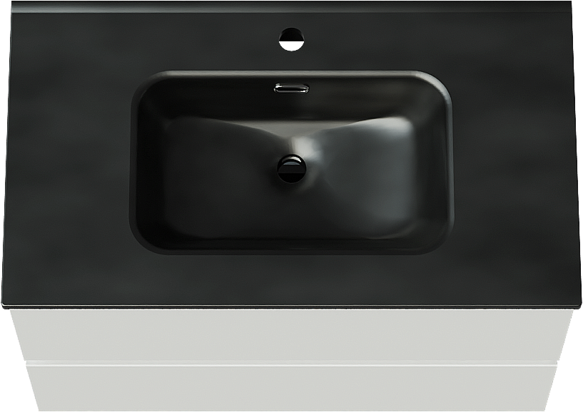 Linie Lado zwevend badmeubel 80 x 46 cm hoogglans wit met Baro enkele wastafel in porselein mat zwart