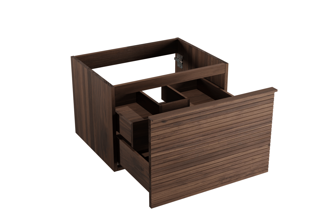 Balmani Forma zwevende wastafelonderkast 67,5 x 55 cm Amerikaanse notelaar 2 lades horiz. sym. groef