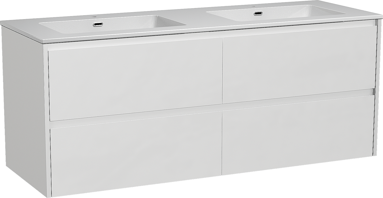 Storke Seda zwevend badmeubel 150 x 52 cm mat wit met Diva dubbele wastafel in composietmarmer hoogglans wit