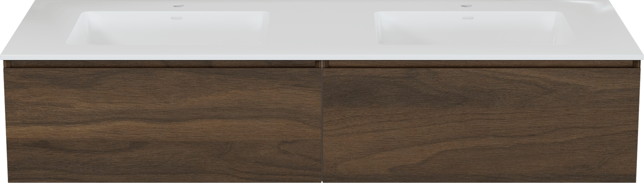 Storke Edge meuble salle de bains suspendu 170 x 52 cm noyer avec Bilia double vasque en marbre composite blanc brillant