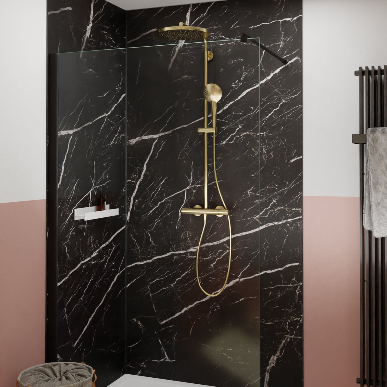 Blaufoss Nola 300 Regendusche Duschsystem mit Thermostatbatterie: Wandmontage, Brushed Champagne Gold