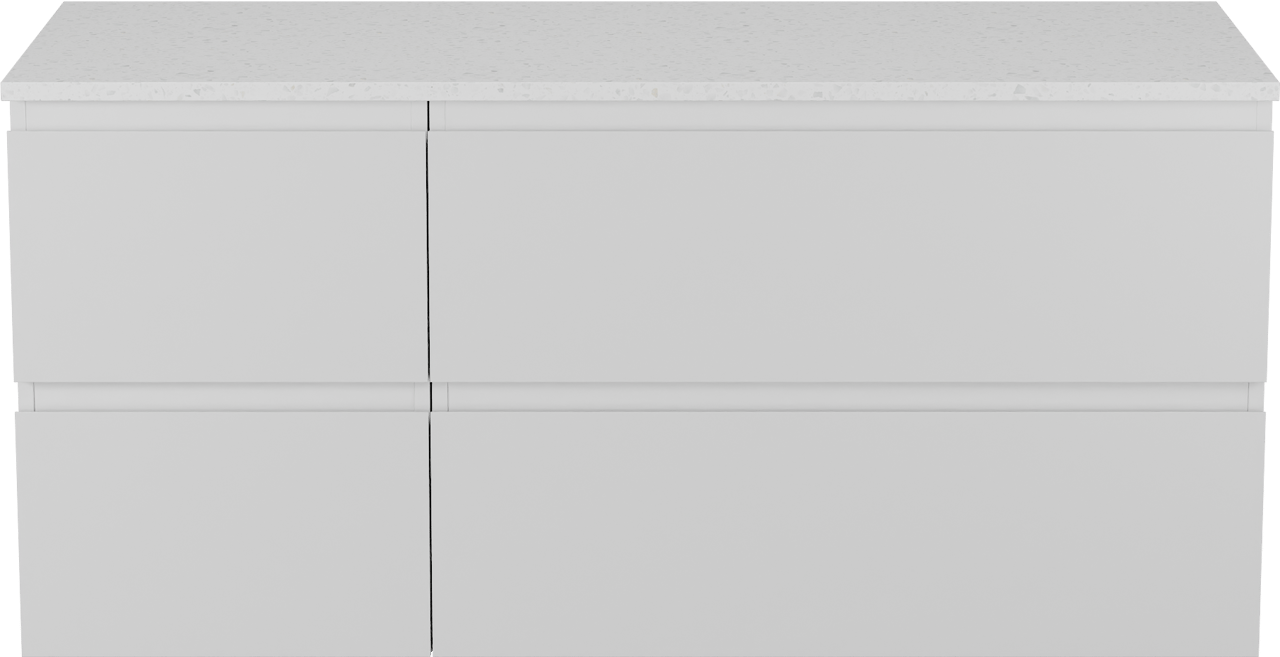 Linie Lado meuble salle de bains suspendu 120 x 46 cm blanc mat avec Lado tablette simple ou double en mélaminé terrazzo blanc