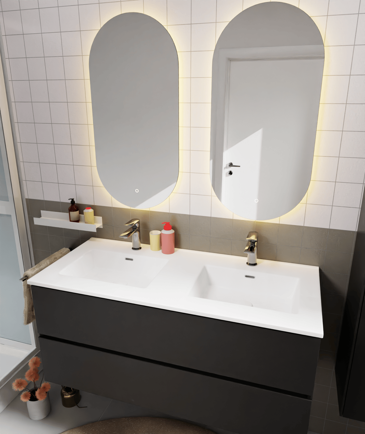 Storke Kera dubbele wastafel mat witte porselein 120 x 52 cm, exclusief crepine