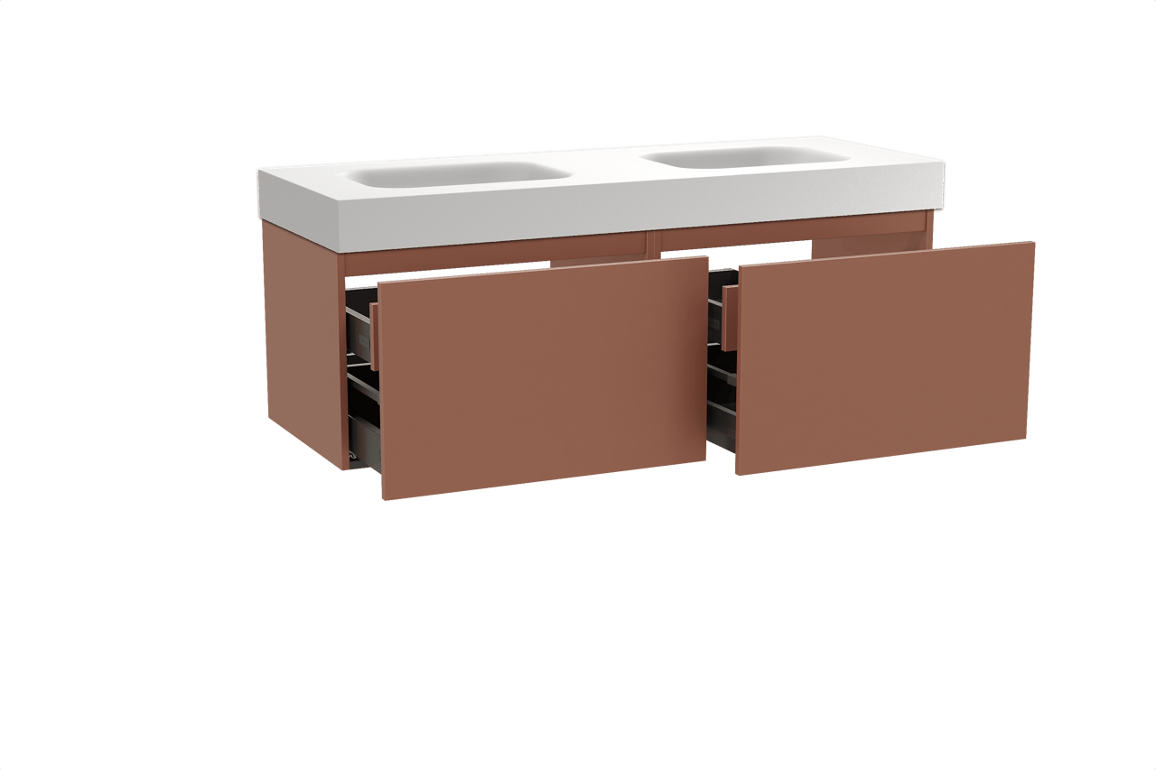 Balmani Sfera hängendes Möbelstück Set: 150 x 55 cm, Cotto, mit Arcato Doppelwaschtisch, Solid Surface Weiß matt