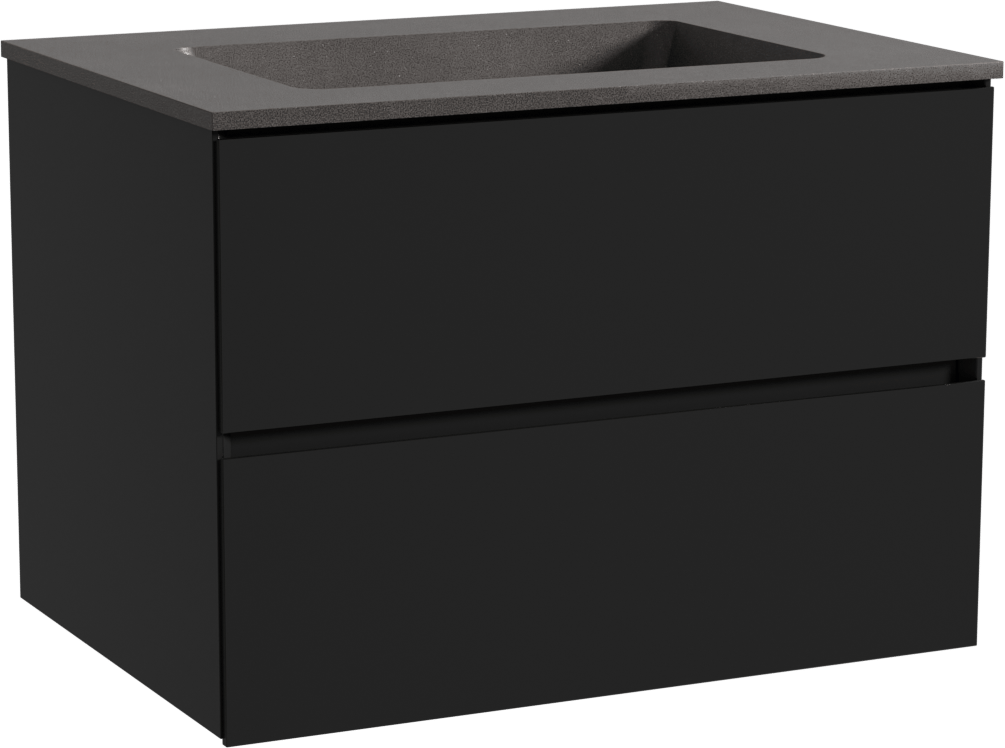 Storke Edge zwevend badmeubel 75 x 52 cm mat zwart met Scuro enkele wastafel in kwarts mat zwart
