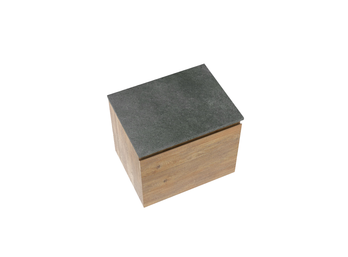 Linie Lado zwevend badkamermeubel 60 x 46 cm natuur eik met Lado enkel tablet in melamine leisteen grijs