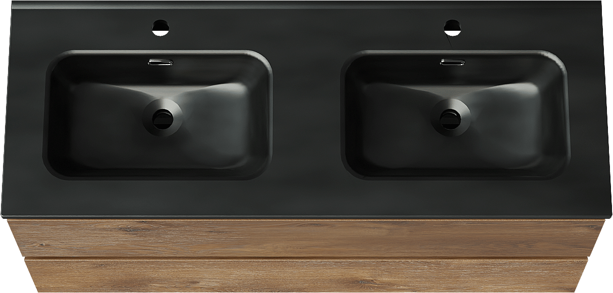 Linie Lado meuble salle de bains suspendu 120 x 46 cm chêne brun avec Baro double vasque en porcelaine noir mat