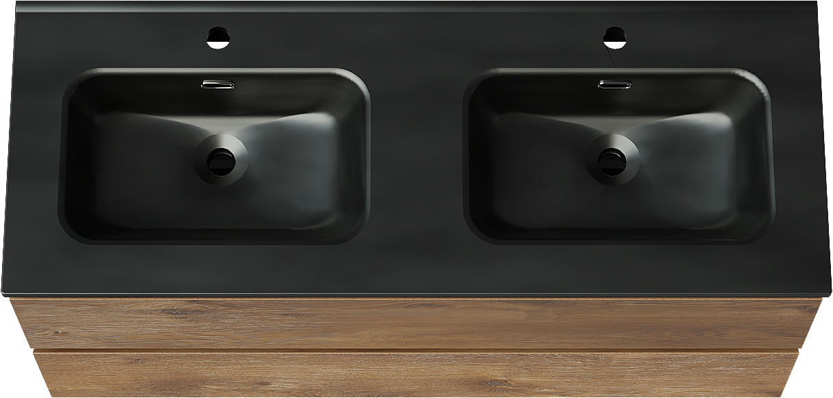 Linie Lado meuble salle de bains suspendu 120 x 46 cm chêne brun avec Baro double vasque en porcelaine noir mat