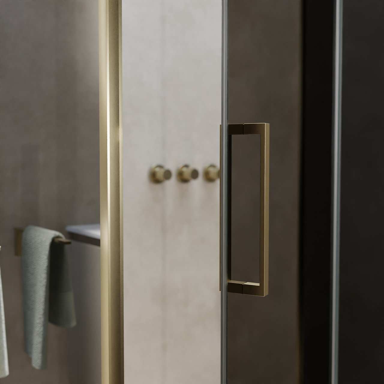 Balmani Senses Design Eckdusche: Drehtür (Rechts) mit fixierte Seitenwand, 140 x 100 cm, Rauchglas, Profil Brushed Champagner Gold, inklusive Coating