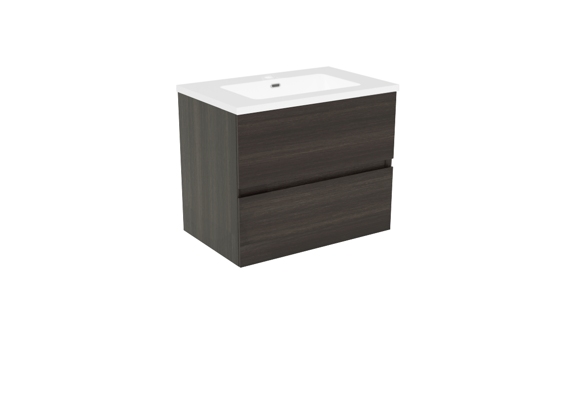 Storke Edge meuble de salle de bains suspendu 60 x 40 cm chêne foncé avec Diva vasque simple en marbre composite brillant