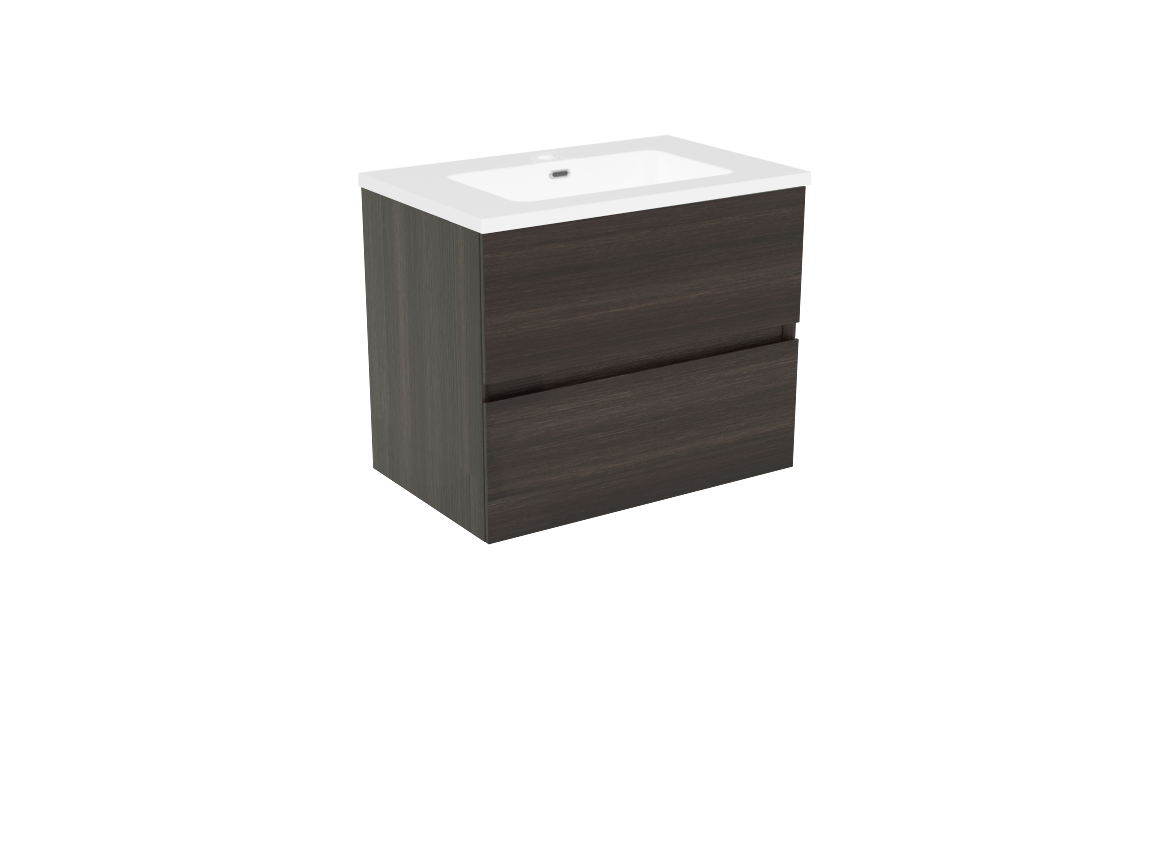 Storke Edge zwevend badkamermeubel 60 x 40 cm donkere eiken met Diva enkele wastafel in glanzend composiet marmer