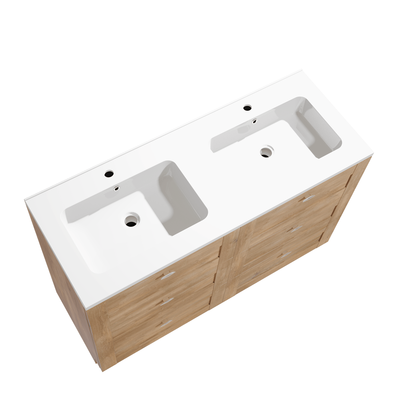 Linie Classo meuble salle de bains à poser 120 x 46 cm chêne naturel avec Vano double vasque en marbre composite blanc brillant