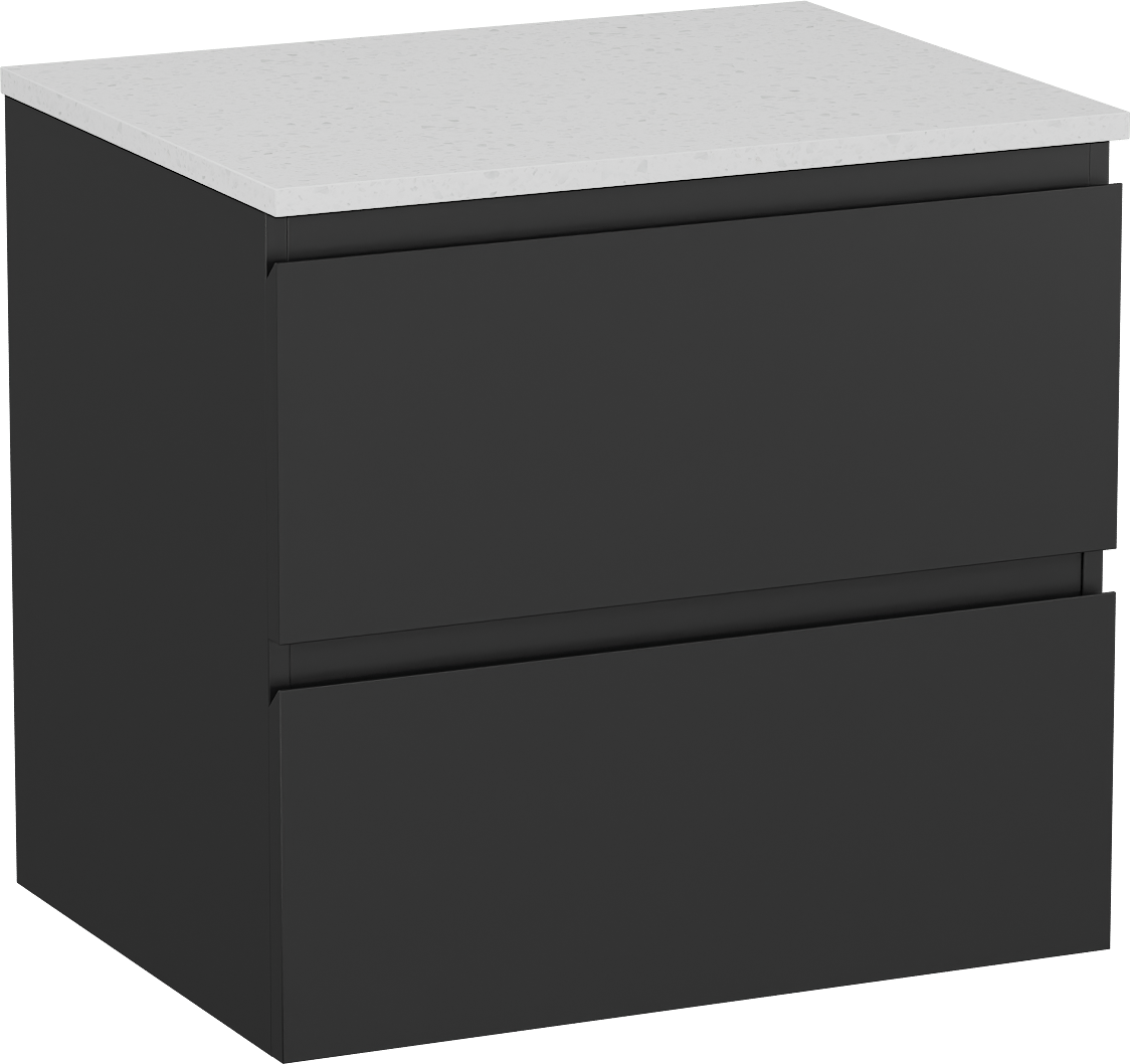 Linie Lado meuble salle de bains suspendu 60 x 46 cm noir mat avec Lado tablette simple en mélaminé terrazzo blanc