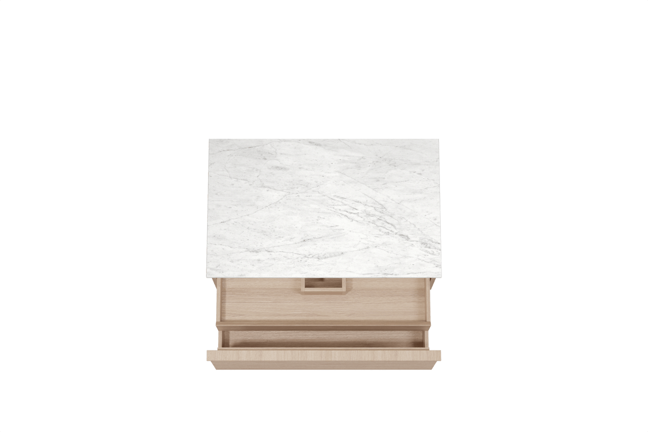 Balmani Forma hängendes Möbelstück Set: 90 x 55 cm, Naturbelassene Eiche, mit Stretto Einzel Waschtischplatte, Marmor, Carrara, Horizontale symmetrische gerade Rippe