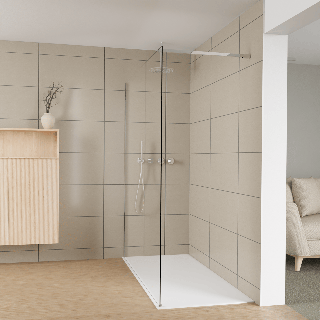 Balmani Modular Walk-In Dusche: 180 x 200 cm, Extra Klarglas, inklusive Coating, Profil Chrom glänzend
