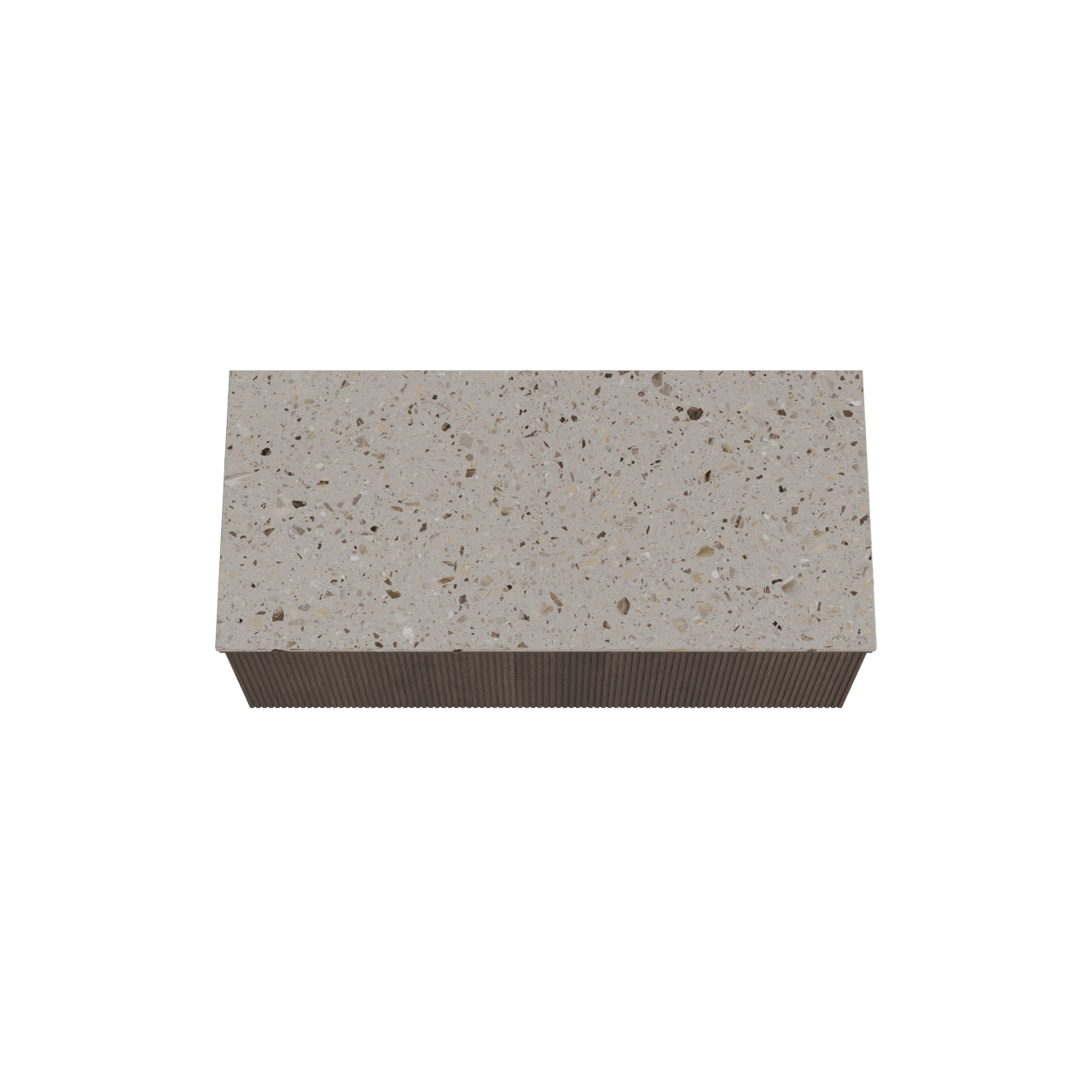 Balmani Forma hängendes Möbelstück Set: 120 x 55 cm, Geräucherte Eiche, mit Stretto Einzel- oder Doppel Waschtischplatte, Terrazzo in Greige, Vertikale symmetrische gerade Rippe