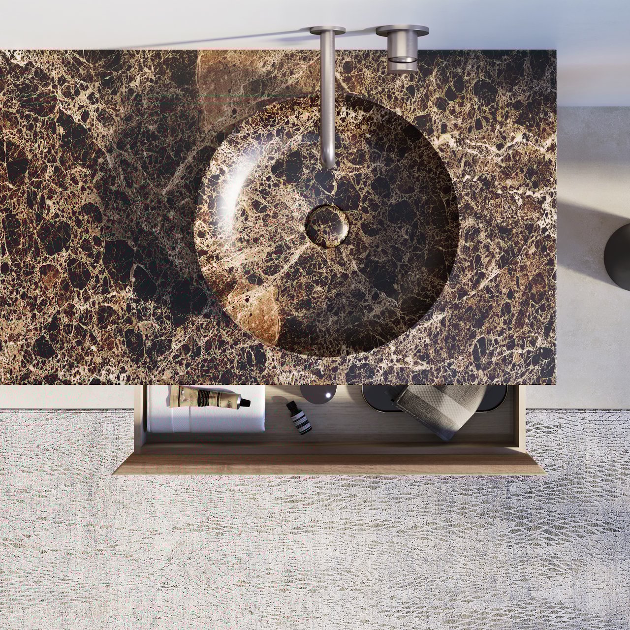 Balmani Still Aufsatzwaschbecken: Marmor Dark Emperador, rund, Ø 38 cm