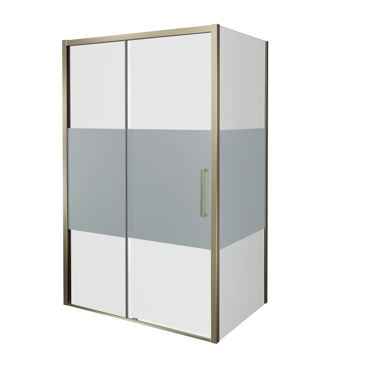 Balmani Senses Design douche d'angle avec porte coulissante à gauche et paroi latérale fixe, 140 x 80 cm, Verre transparent avec bande mate, Profil Brushed Champagne Gold