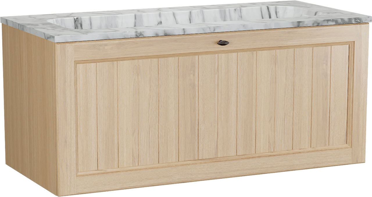 Balmani Lemon zwevend badmeubel 120 x 55 cm, fineer naturel eiken met Tablo Arcato enkele wastafel in carrara