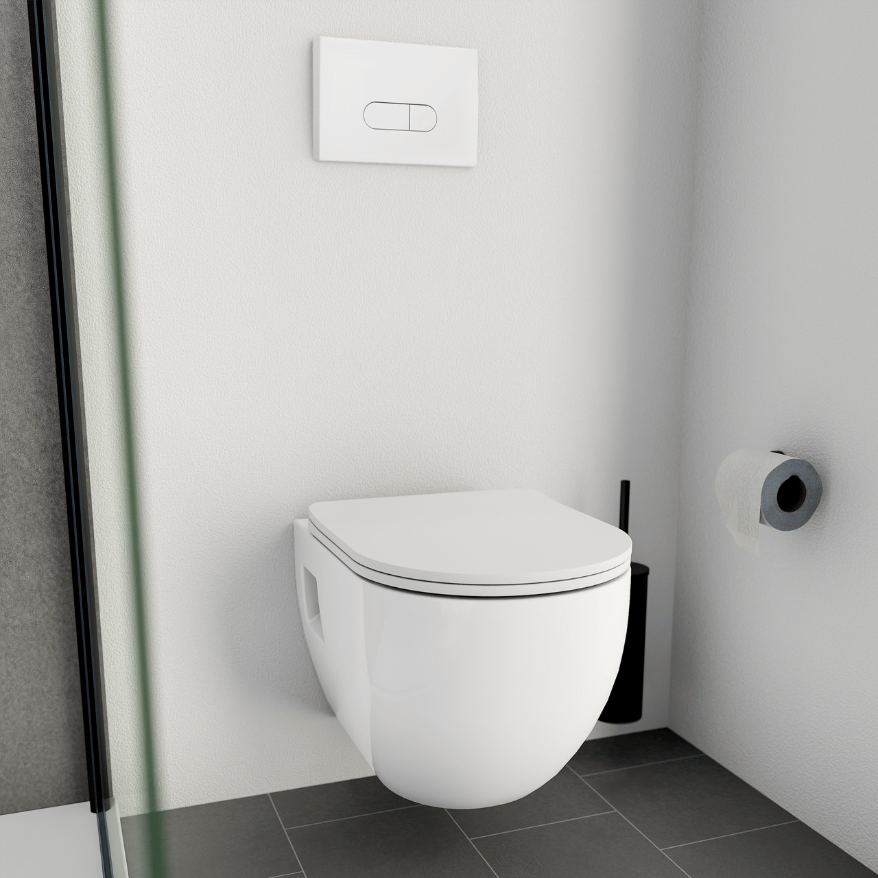 Linie Waldo wc suspendu blanc brillant sans bride avec Geberit Duofix UP100 Delta bâti-support et plaque de commande