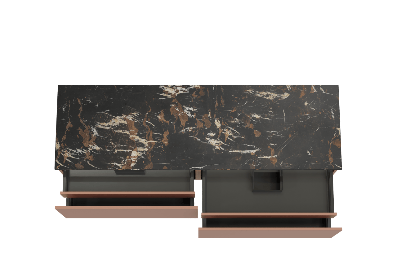 Balmani Sfera zwevend badkamermeubel 180 x 55 cm cotto met Stretto enkel of dubbel tablet in marmer portoro gold