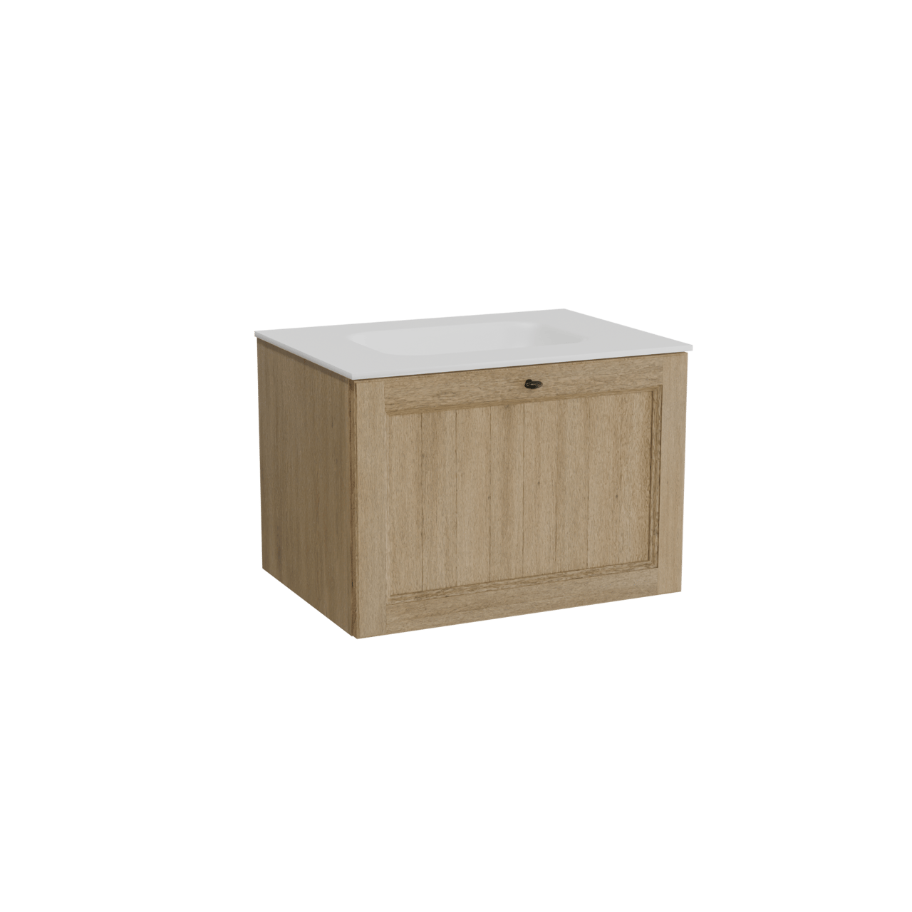 Balmani Lemon zwevend badmeubel 75 x 55 cm verweerd eiken met Tablo Arcato enkele wastafel in solid surface mat wit