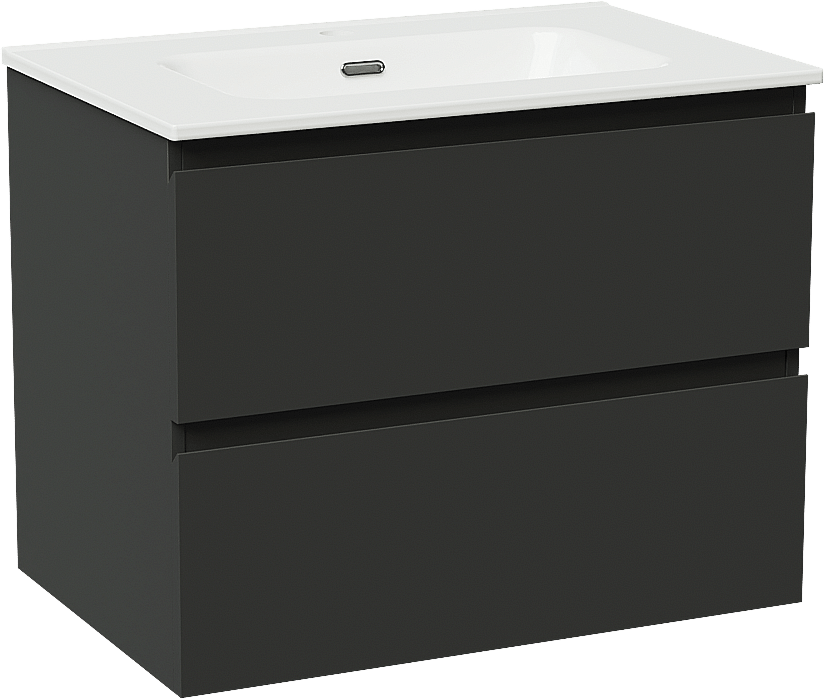 Linie Lado meuble salle de bains suspendu 70 x 46 cm noir mat avec Baro plan simple en porcelaine blanc brillant