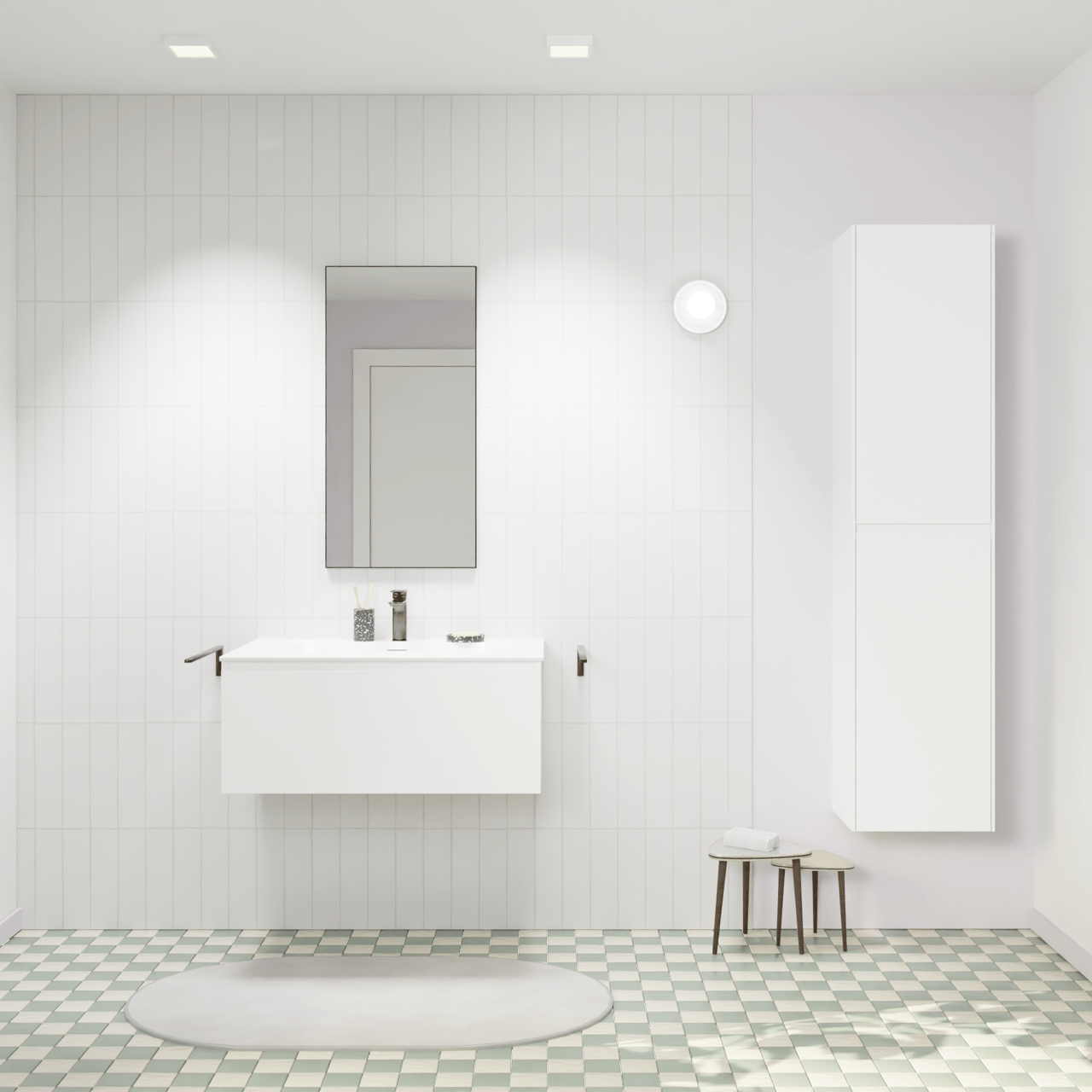 Storke Edge meuble salle de bains suspendu 85 x 52 cm blanc mat avec Mata plan simple en solid surface blanc mat