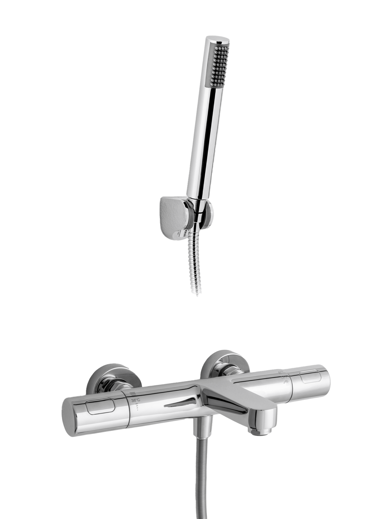 Blaufoss Apollo Thermostat-Badewannenarmatur: Wandmontage, Chrom glänzend