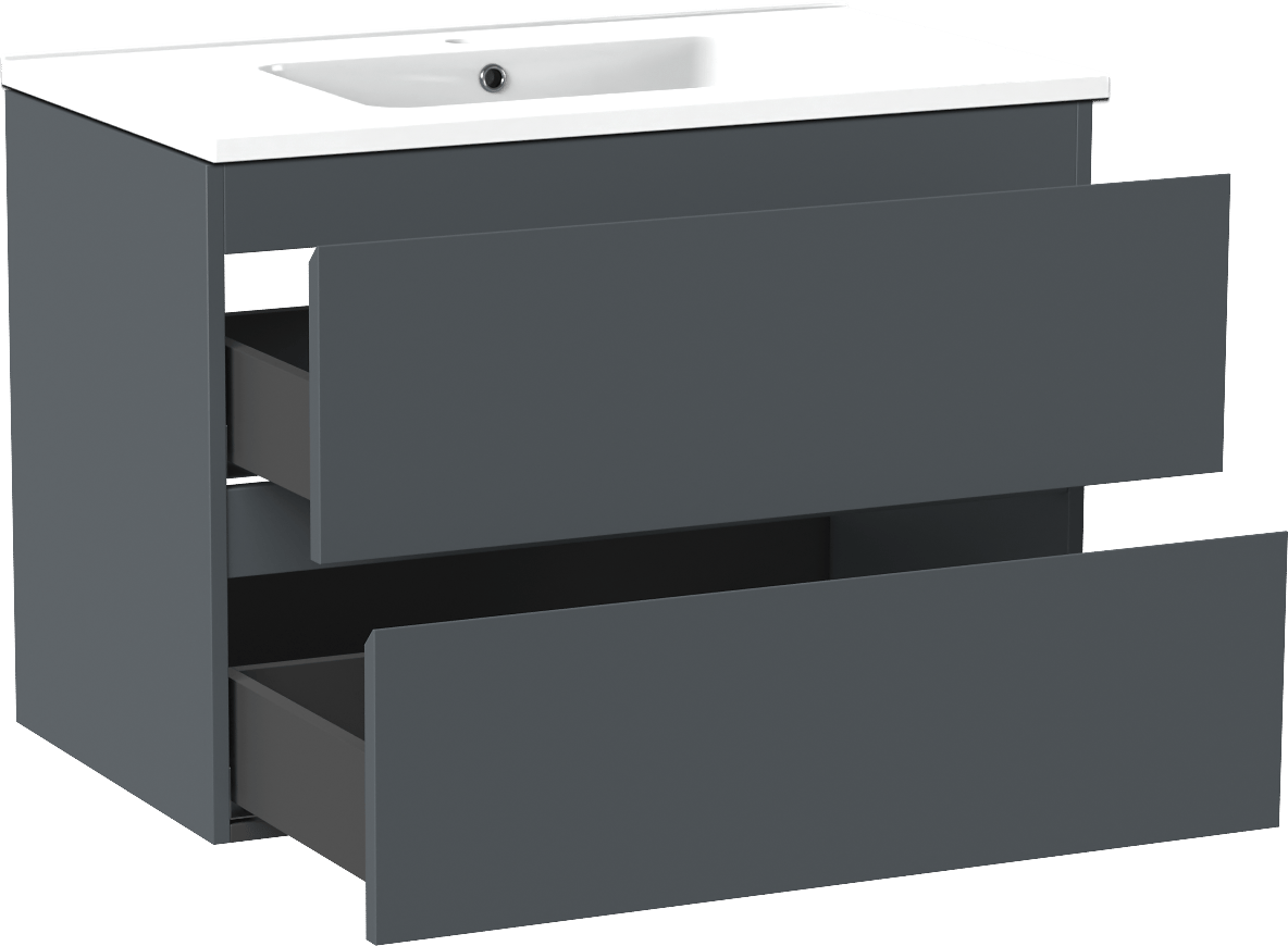 Linie Lado meuble salle de bains suspendu 80 x 46 cm bleu anthracite avec Vano plan simple en marbre composite blanc brillant
