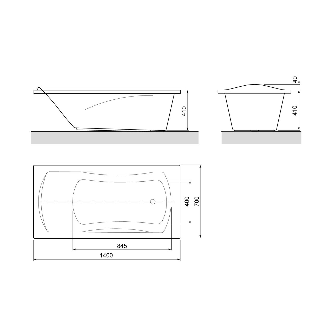 Linie Tessa Mini 1-Personen-Einbaubadewanne: 140 x 70 cm, Acryl, Weiß Glänzend