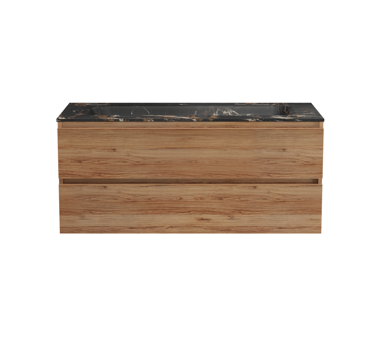 Balmani Lucida hängendes Möbelstück Set: 120 x 55 cm, Teak, mit Tablo Arcato Einzelwaschtisch für 2 Armaturenlöcher, Marmor Portoro Gold