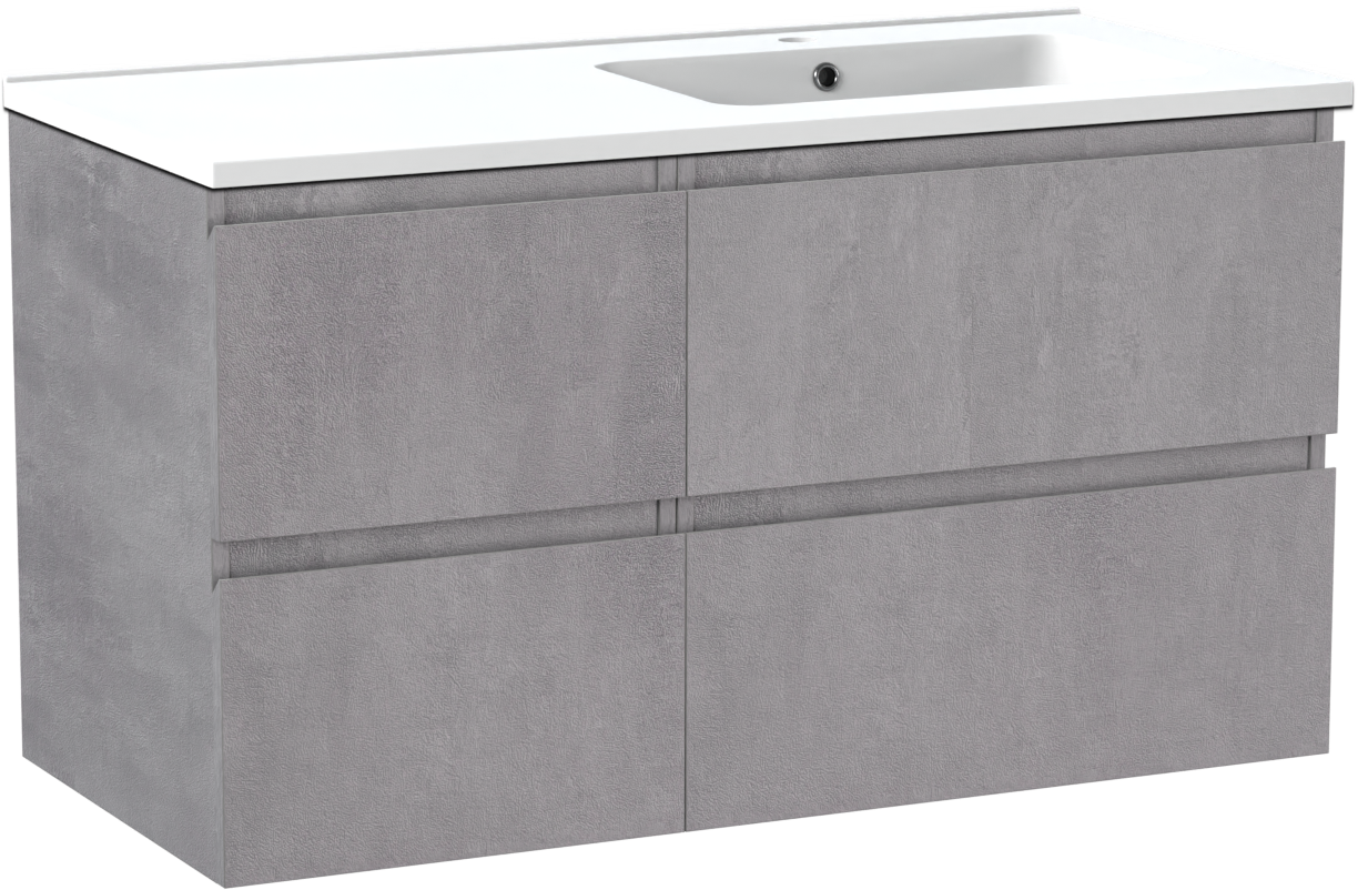 Linie Lado zwevend badmeubel 100 x 46 cm beton donkergrijs met Vano asymmetrisch rechtse wastafel in composietmarmer mat wit
