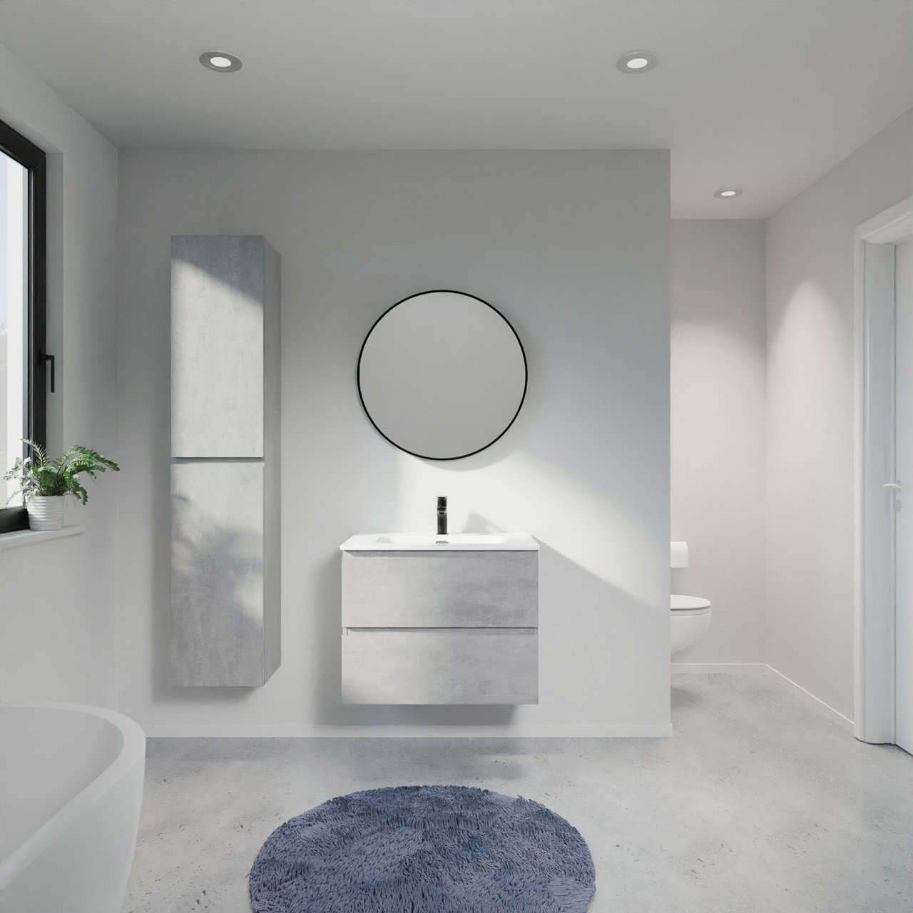 Linie Lado zwevend badkamermeubel 70 x 46 cm beton donkergrijs met Baro enkele wastafel in porselein glanzend wit