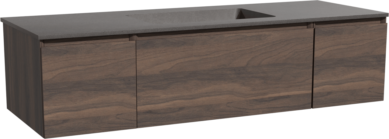 Storke Edge zwevend badmeubel 145 x 52 cm notenhout met Scuro enkele wastafel in kwarts mat zwart