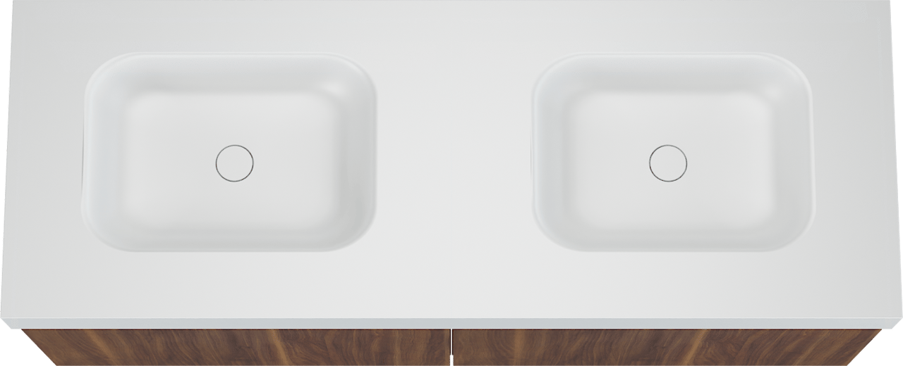 Balmani Sfera meuble salle de bains suspendu 150 x 55 cm noyer américain avec Arcato double vasque en solid surface blanc mat