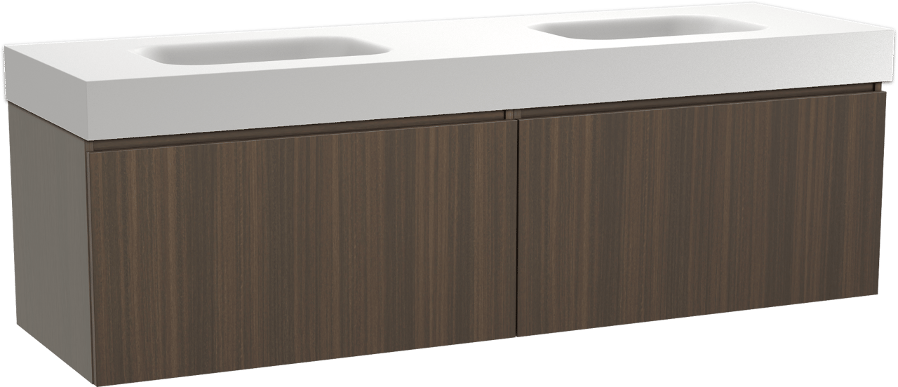 Balmani Sfera zwevend badkamermeubel 180 x 55 cm eucalyptus met Arcato dubbele wastafel in solid surface mat wit