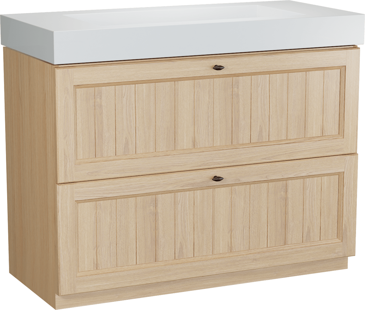 Balmani Lemon staand badmeubel 120 x 55 cm, fineer naturel eiken met Modus enkele wastafel voor 2 kraangaten in mat wit