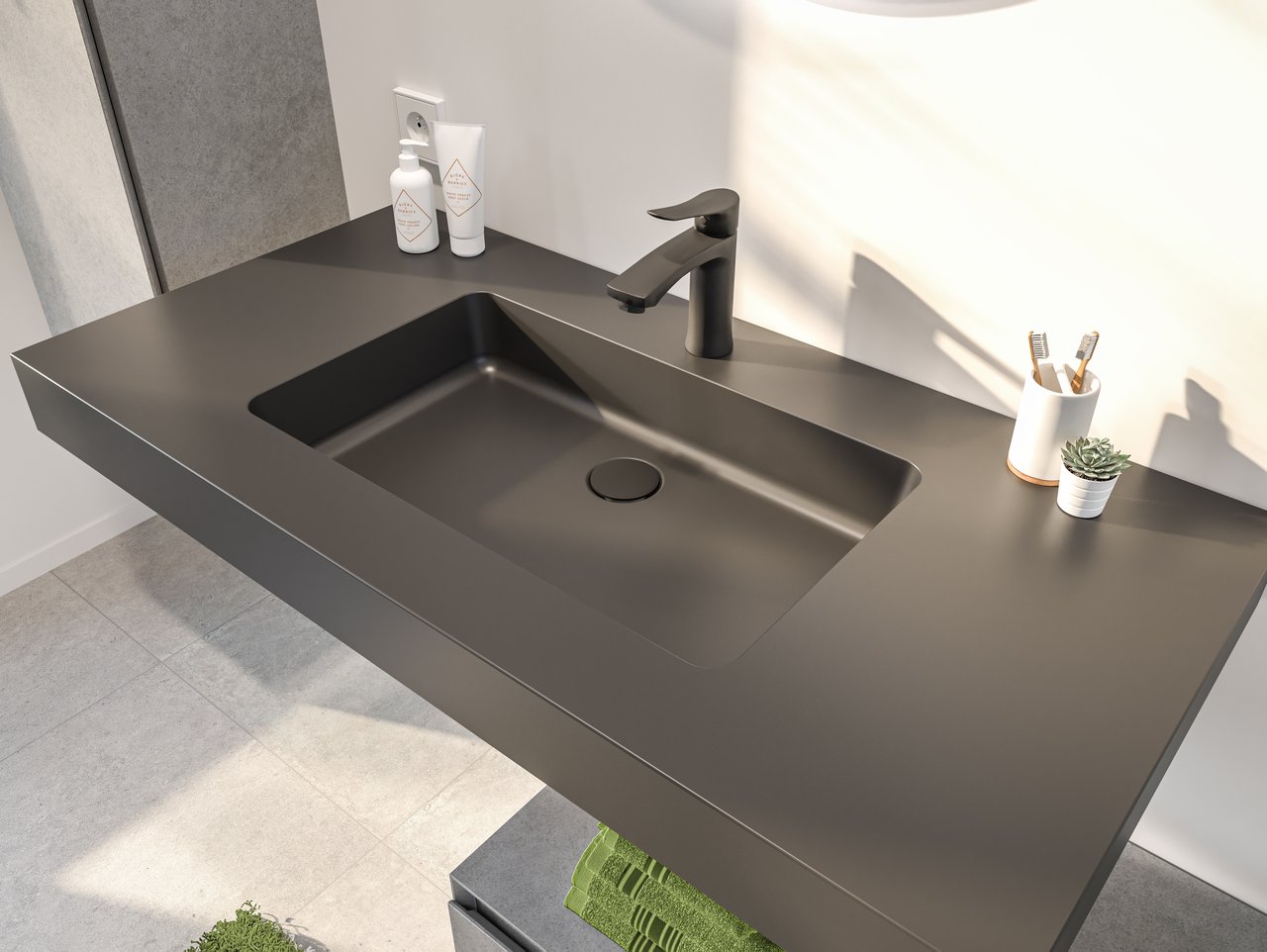 Storke Scuro High vasque simple quartz mat 105 x 52 cm