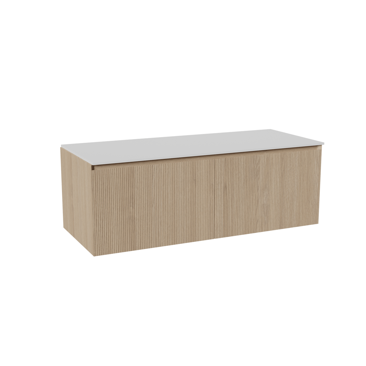 Balmani Fila meuble salle de bains suspendu 135 x 55 cm chêne naturel avec Stretto tablette simple ou double en solid surface blanc mat, Nervure droite symétrique verticale