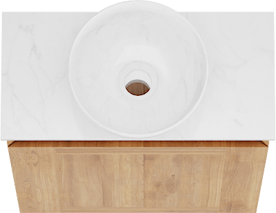 Balmani Mitra zwevend toiletmeubel 42 x 21 cm teakhout met Facetta wastafelblad en Bari XS waskom in Carrara marmer