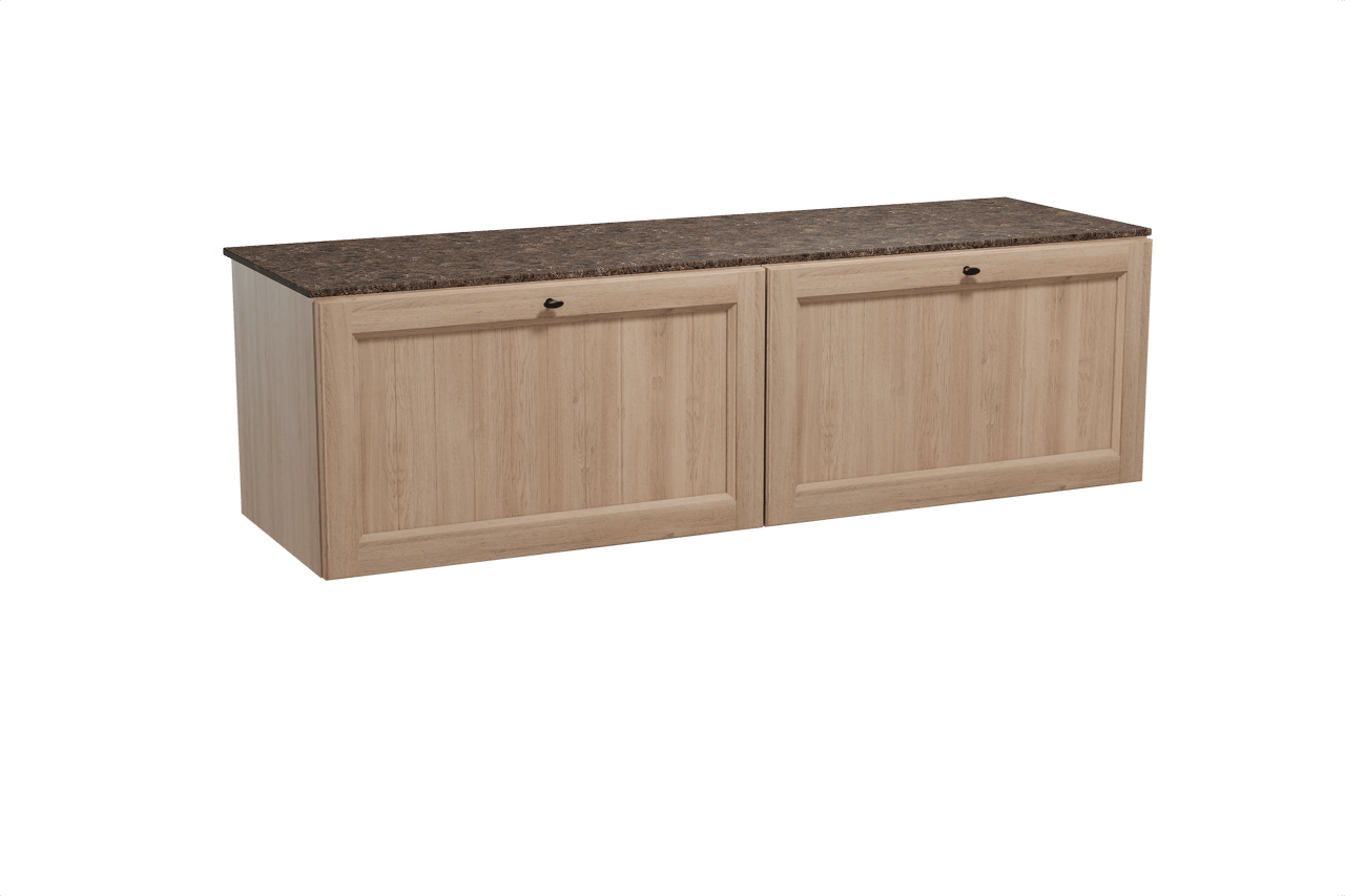 Balmani Lemon hängendes Möbelstück Set: 180 x 55 cm, Verwitterte Eiche, mit Stretto Einzel- oder Doppel Waschtischplatte, Marmor Dark Emperador