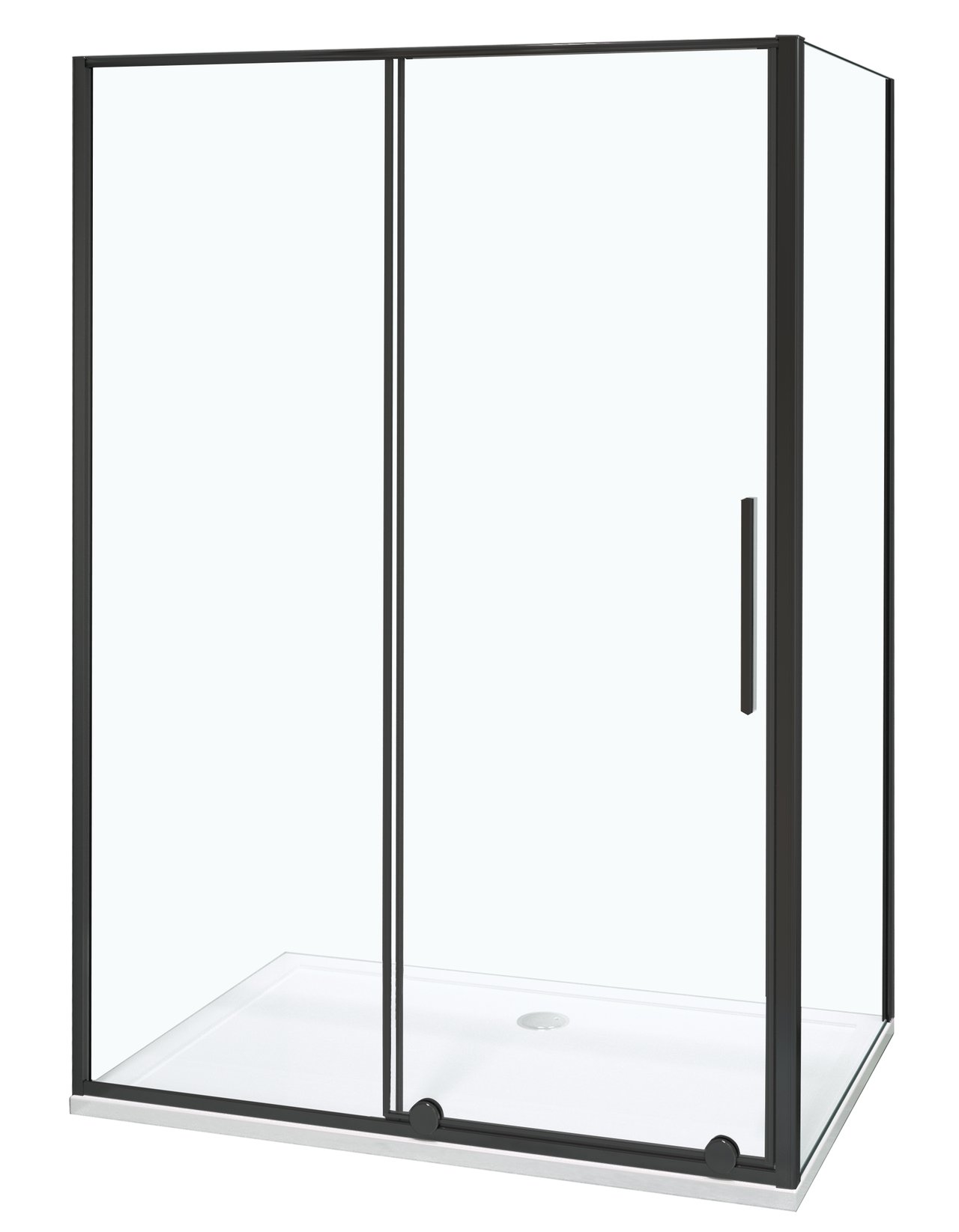 Luca Varess Morano paroi d'angle avec porte coulissante et paroi latérale fixe 90 x 140 cm verre transparent profil noir mat