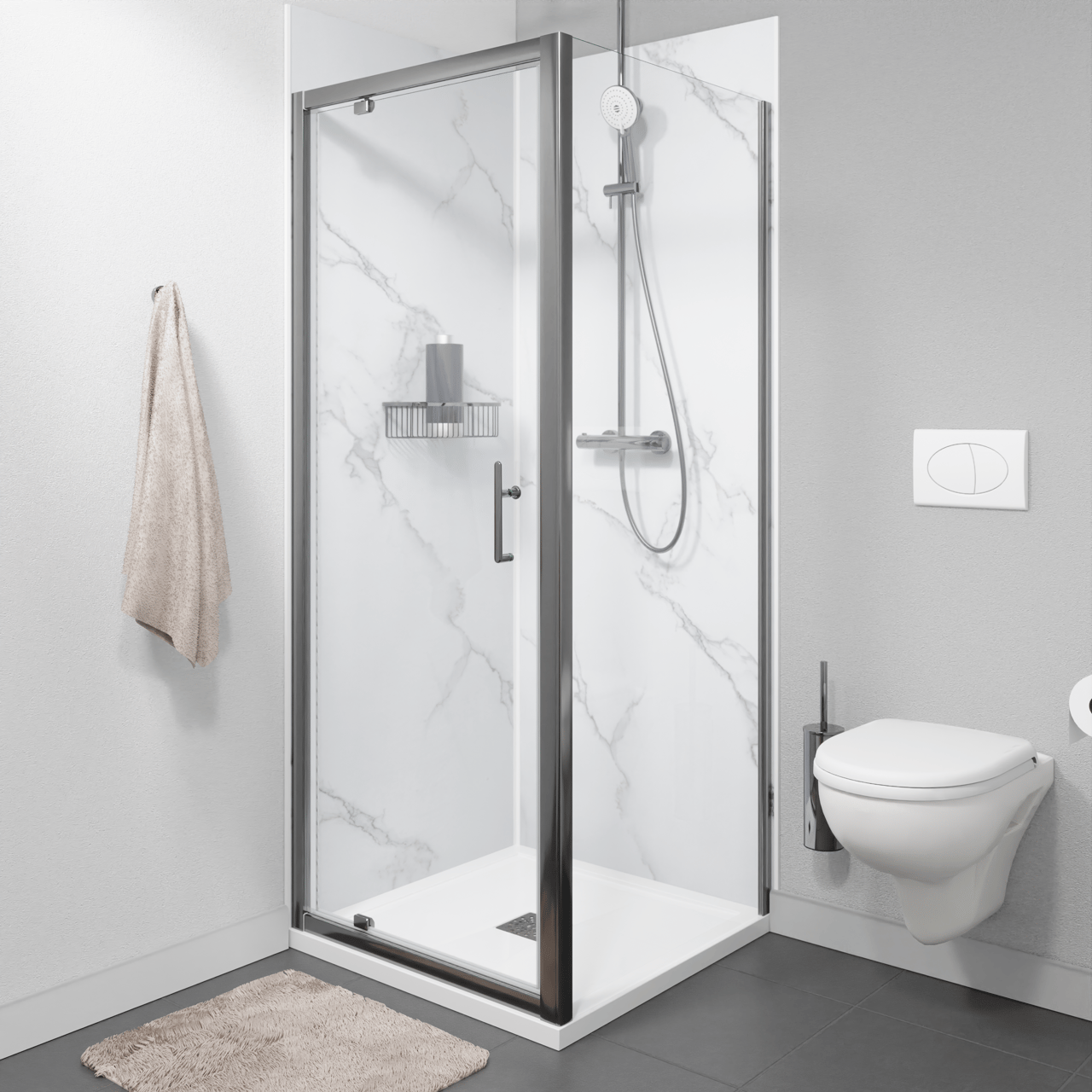 Linie Cadiz Dusche Drehtür 80 cm x 190 cm Klarglas Brushed Chrome Profil
