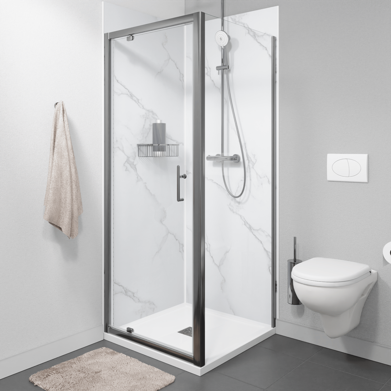 Linie Cadiz douche draaideur 80 cm x 190 cm Helder glas geborsteld chroom profiel